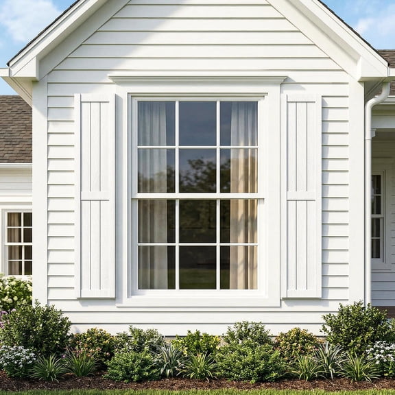 GVN Louver Shutters with Premium Board and Batten, Window Panel Shutters with Fluted Vertical Lines and Easy Mount for Farmhouse, Home Office, Living Room, Bedroom, White(14"*59")