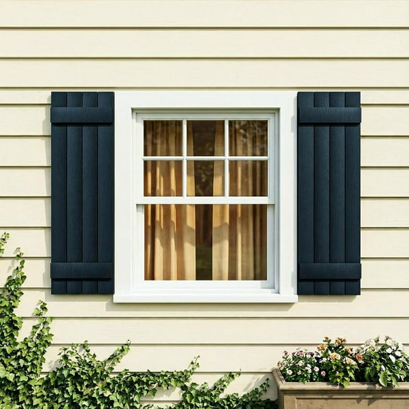 GVN Louver Shutters with Premium Board and Batten, Window Panel Shutters with Two Horizontal Rails and Easy Mount for Farmhouse, Home Office, Living Room, Bedroom, Blue(14"*39")