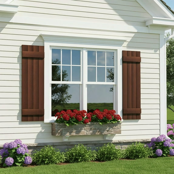 GVN Louver Shutters with Premium Board and Batten, Window Panel Shutters with Two Horizontal Rails and Easy Mount for Farmhouse, Home Office, Living Room, Bedroom, Red(14"*43")