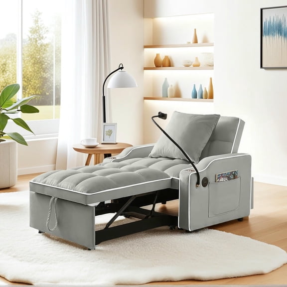 GVN Loveseat Sleeper Sofa, Futon Couch Bed, 3-in-1 Sofa Bed, Convertible Sleeper Chair Sofa Bed for Living Room Bedroom Small Space, Gray