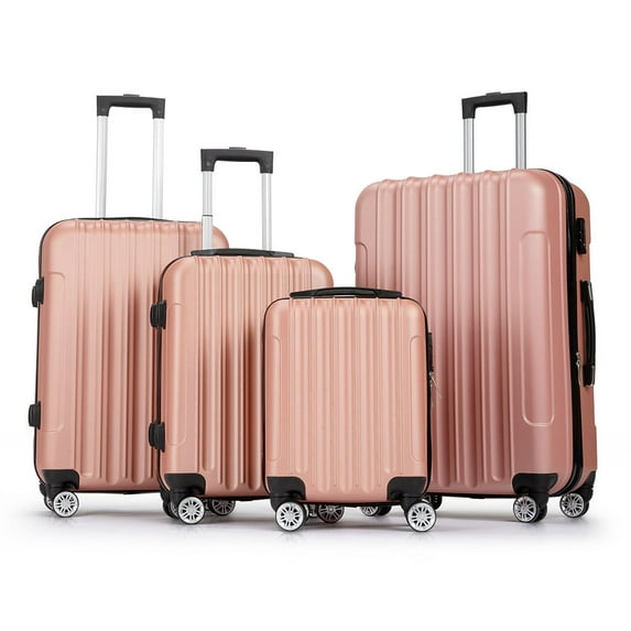GVN Luggage Set, Carry on Suitcase Sets,Vertical Pattern Four-In-One Universal Wheel With Handle Trolley Case 16In 20In 24In 28In- Rose Gold