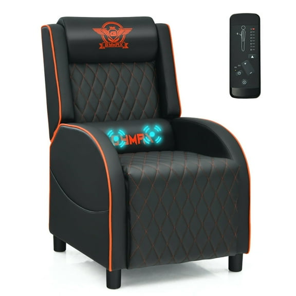 GVN Massage Gaming Recliner Chair with Headrest and Adjustable Backrest for Home Theater-Orange