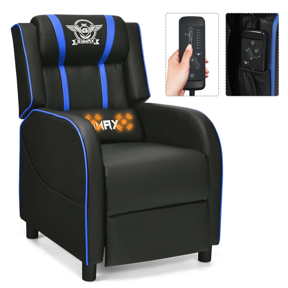 GVN Massage Racing Gaming Single Recliner Chair-Blue