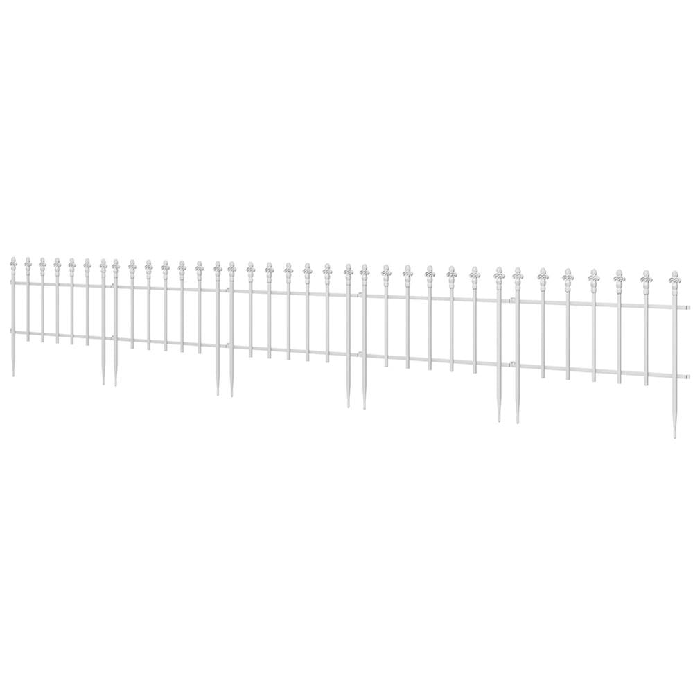 GVN Metal Decorative Garden Fence, 9.2' x 17.25" 5 Steel Panels, Decorative Border for Landscape, Flower Bed, Animals, White