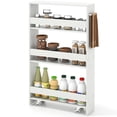 thumbnail image 1 of GVN Mobile Shelving Unit Organizer Utility Cart,Narrow Mobile Serving Cart with Open Shelves for Kitchen Bathroom Living Room-Off White, 1 of 9