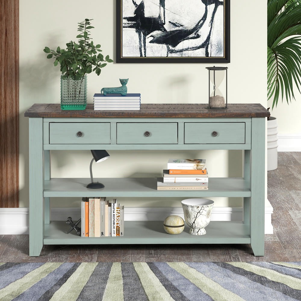 GVN Modern Farmhouse Console Table 48 Inch with 3 Drawers, Solid Pine ...