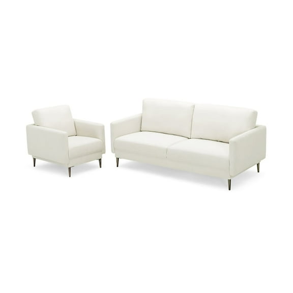 GVN Modern Sofa Couch with Solid Metal Legs and Removable Backrest Cushion-White