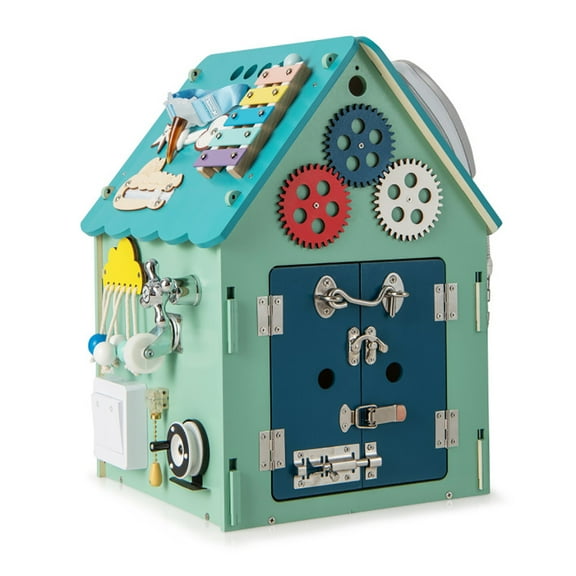 GVN Montessori Play House with Sensory Games and Interior Storage Space-Blue