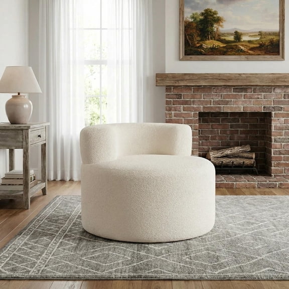 GVN Moon-Shaped Floor Single Sofa Chair Soft Accent Seat with Teddy Fleece for Living Room Bedroom Cozy Relaxing Home Furniture, Beige