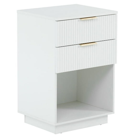 GVN Nightstand, Bedside Table,White P2 Density Board Wavy Pattern Drawer Front Two-Drawer Bedside Cabinet