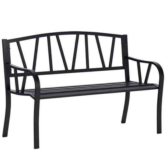 GVN Outdoor Bench, Outdoor Garden Bench,50" Outdoor Bench, Metal Garden Bench with V-Shaped Pattern Backrest, Black