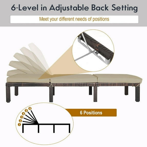 GVN Outdoor Chaise Lounge Rattan,Outdoor Rattan Adjustable Cushioned Chaise, Outdoor Lounge Recliner Chair with Cushioned for Pool Backyard Beach Gray