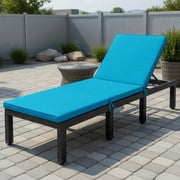 GVN Outdoor Chaise Lounge Rattan, Patio Rattan Lounge Chair Chaise Couch Cushioned Height Adjustable-Blue, Outdoor Lounge Recliner Chair with Cushioned for Pool Backyard Beach White