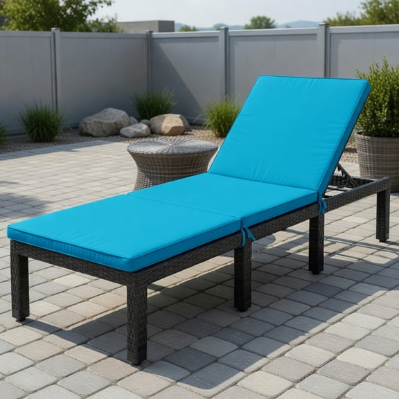 GVN Outdoor Chaise Lounge Rattan, Patio Rattan Lounge Chair Chaise Couch Cushioned Height Adjustable-Blue, Outdoor Lounge Recliner Chair with Cushioned for Pool Backyard Beach White