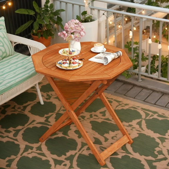 GVN Outdoor Coffee Tables,Patio Center Tables,Octagon Folding Patio Table with 2 Inches Umbrella Hole