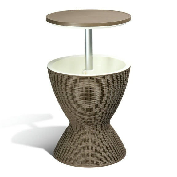 GVN Outdoor Cooler Table, Height-Adjustable Outdoor Cool Bar w/ 8 Gallon Beer And Wine Cooler, All-Weather Resistant Patio Cooler Ice Cool Bar(Coffee)