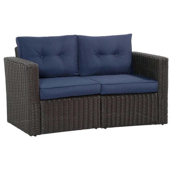 GVN Outdoor Couch Patio Sofa,2 Piece Patio Wicker Corner Sofa Set with Curved Armrests and Padded Cushions for Balcony, Garden, or Lawn, Dark Blue