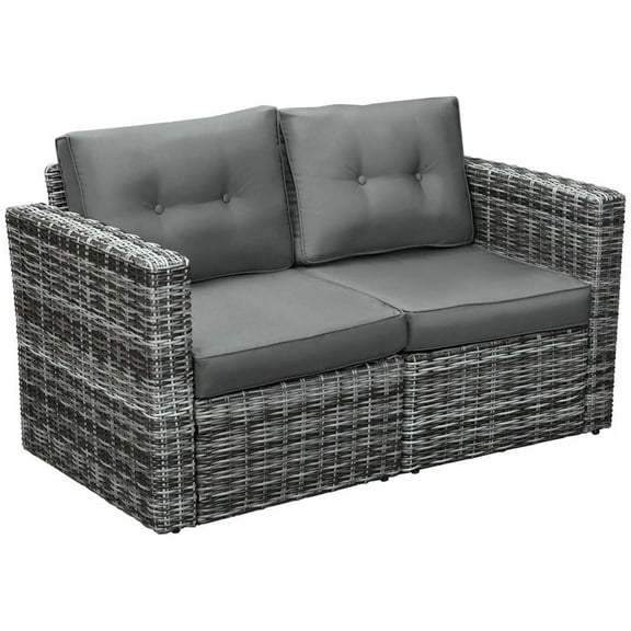 GVN Outdoor Couch Patio Sofa,2 Piece Patio Wicker Corner Sofa Set with Curved Armrests and Padded Cushions for Balcony, Garden, or Lawn, Gray