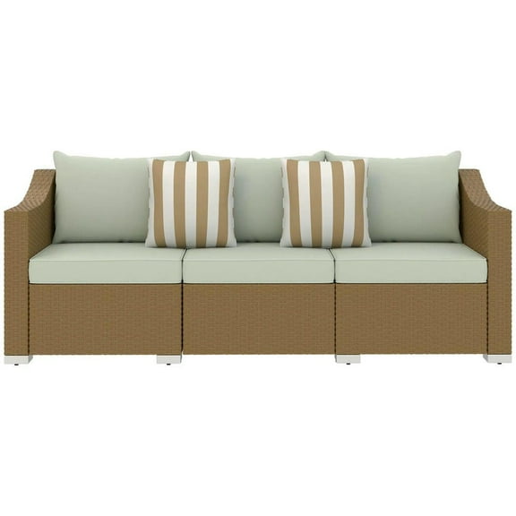 GVN Outdoor Couch Patio Sofa,Rattan Wicker 3 Seater Patio Couch with Cushions, 2 Throw Pillows, Outdoor Furniture Rattan Sofa, Light Gray