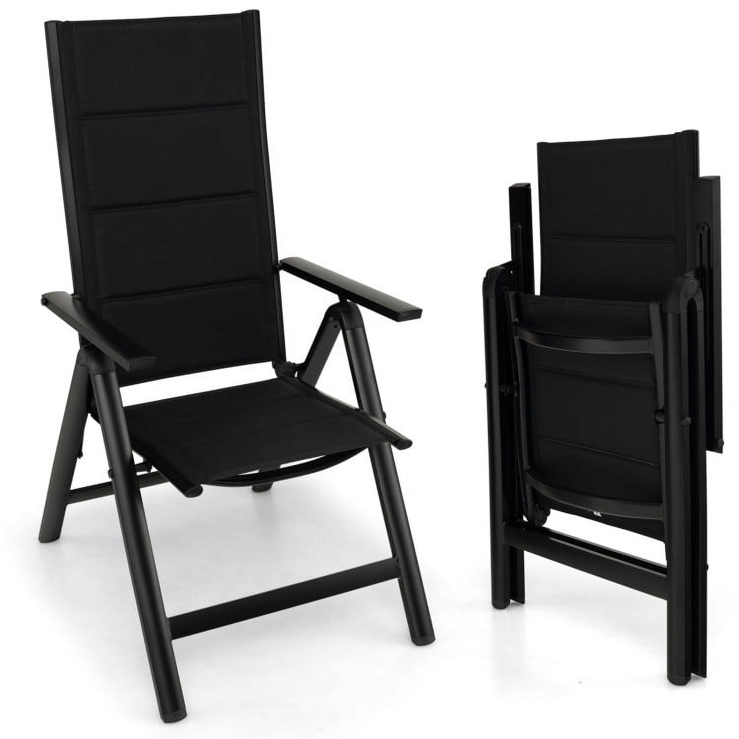 Black Aluminum Outdoor Dining Chair with Adjustable Backrest and Mesh Fabric