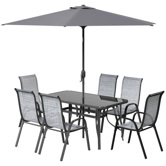 GVN Outdoor Dining Sets, Outdoor Table and Chairs,8 Pieces Patio Furniture Set with 9Ft Patio Umbrella, Outdoor Dining Table and Chairs, Mixed Gray