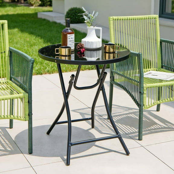 GVN Outdoor Eating Tables,Patio Table,23 Inch Round Bistro Table with Tempered Glass Tabletop