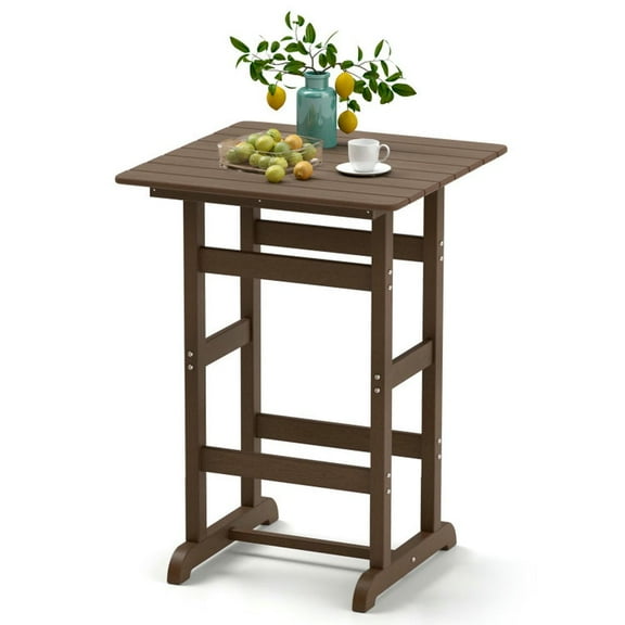 GVN Outdoor Eating Tables,Patio Table,30 Inch Square Bar Table Dining Table with Slatted Tabletop for Poolside-Brown