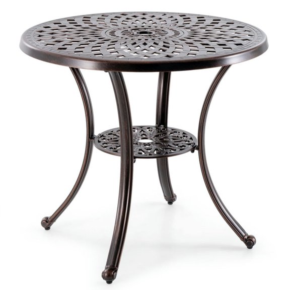 GVN Outdoor Eating Tables,Patio Table,Patio Cast Aluminum Table 31 Inch Diameter Round Table with Umbrella Hole-Copper