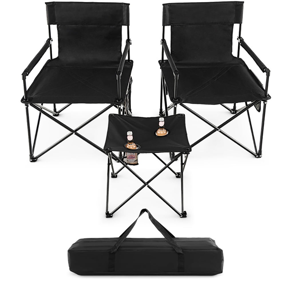 GVN Outdoor Folding Camping Chairs and Table Set with Carrying Bag-Black, Outdoor Camping Chairs for Adult Hiking Fishing Beach