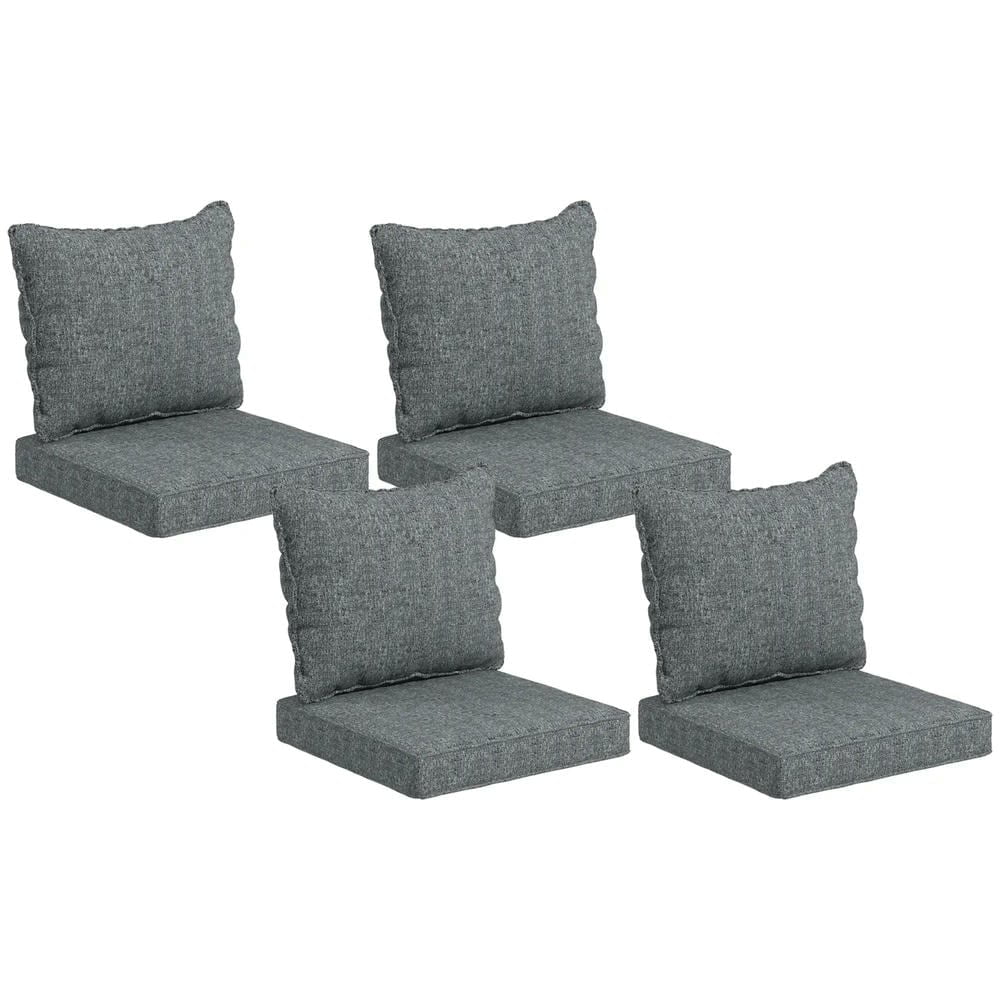 GVN Outdoor/Indoor Chair Pads, Seat Cushions,8 Patio Chair Cushions with Seat & Backrest, Fade Resistant Seat Replacement Cushion Set, Gray