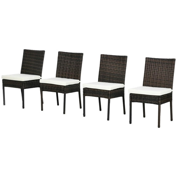 GVN Outdoor Kitchen Chair, Dinner Chairs,4 PE Rattan Outdoor Dining Chairs with Cushions, Patio Dining Chairs with Backrest, White