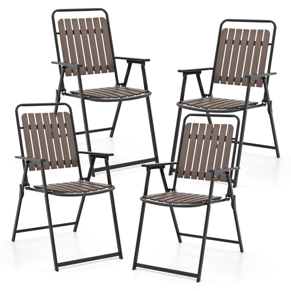 GVN Outdoor Kitchen Chair, Dinner Chairs,4 pcs Patio Folding Chairs with PP Seat and Back and 400 LBS Heavy-Duty Metal Frame-Brown