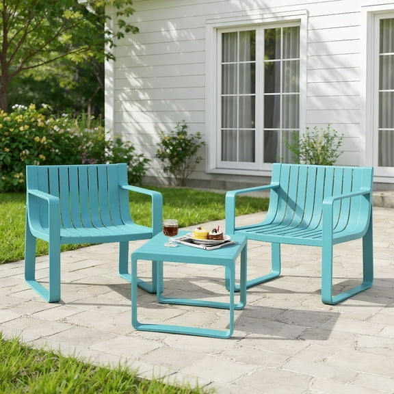 GVN Outdoor Kitchen Chair, Dinner Chairs,Patio Chairs Set of 2 with Curved Backrests and Seats-Blue