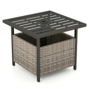 GVN Outdoor Patio Rattan Wicker Steel Side Deck Table-Gray