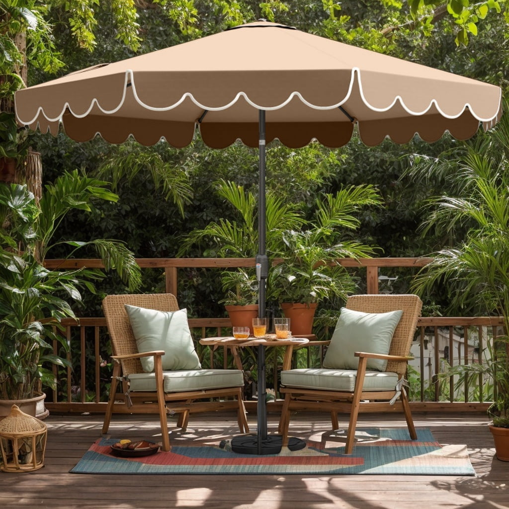 GVN Outdoor Patio Umbrella,Patio Umbrella,10 Feet Patio Umbrella Outdoor Market Umbrella with Crank Tilt Adjustment-Brown