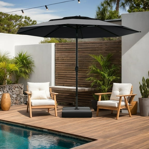 GVN Outdoor Patio Umbrella,Patio Umbrella,10 ft 3-tier Vented Patio Umbrella with Push Button Tilt-Black