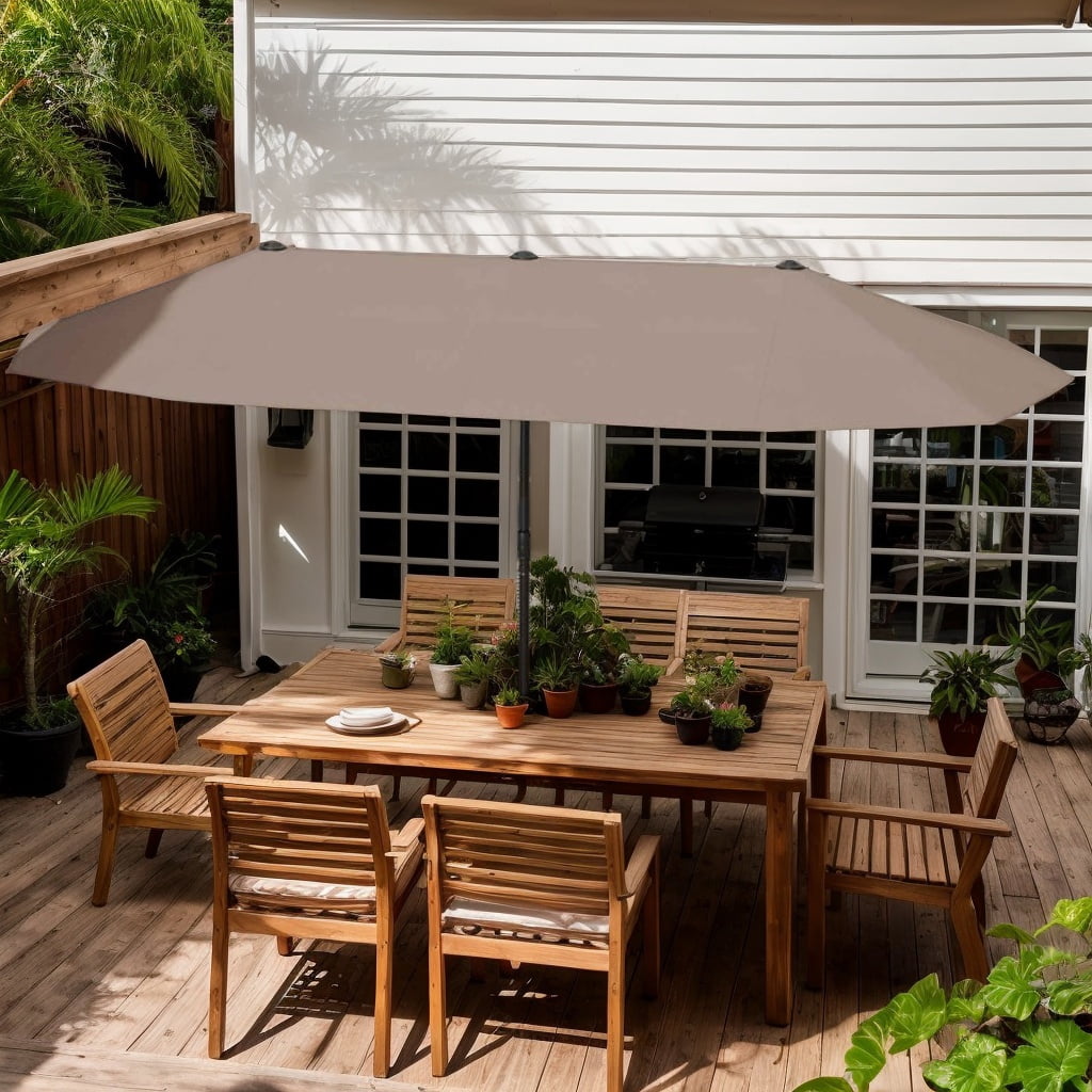 GVN Outdoor Patio Umbrella,Patio Umbrella,13 FT Large Patio Umbrella Outdoor Double-Sided Table Market Umbrella with Crank Handle-Coffee