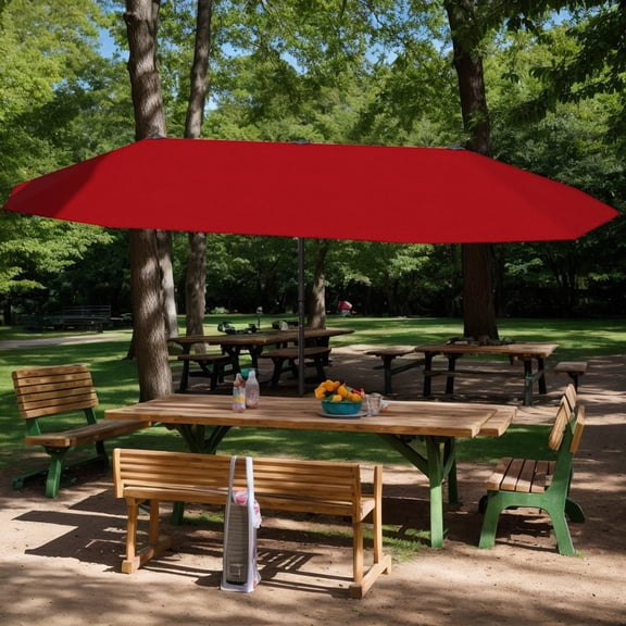GVN Outdoor Patio Umbrella,Patio Umbrella,13 FT Large Patio Umbrella Outdoor Double-Sided Table Market Umbrella with Crank Handle-Red