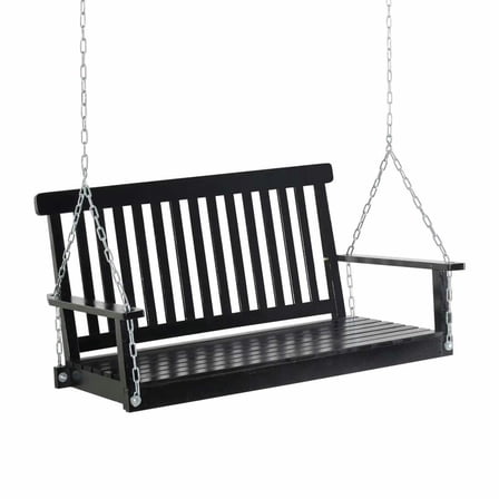 GVN Outdoor Porch Swings,Hanging Porch Swings,2-Seater Hanging Porch Swing Outdoor Patio Swing Chair Seat with Slatted Build and Chains, Black