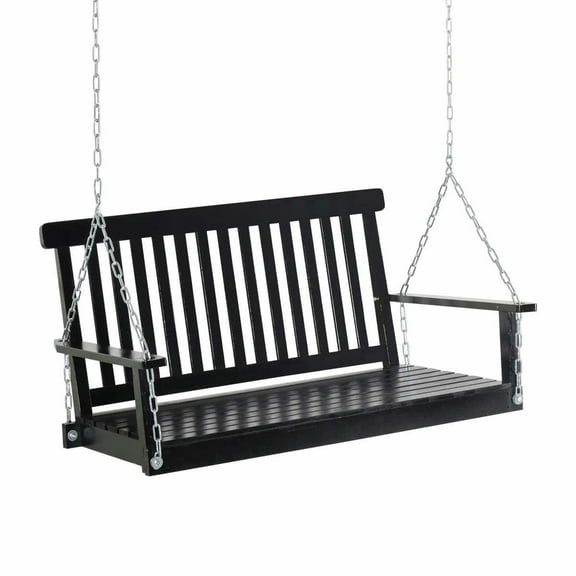 GVN Outdoor Porch Swings,Hanging Porch Swings,2-Seater Hanging Porch Swing Outdoor Patio Swing Chair Seat with Slatted Build and Chains, Black