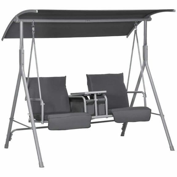 GVN Outdoor Porch Swings,Hanging Porch Swings,2-Seater Outdoor Porch Swing with Canopy and Table, Patio Swing Chair for Garden, Poolside, Backyard, Gray