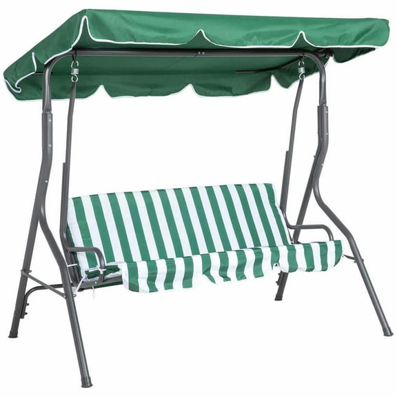 GVN Outdoor Porch Swings,Hanging Porch Swings,3-Person Porch Swing with Canopy Outdoor Patio Swing Chair for Adults, Steel Frame, Cushions, Armrests, Green