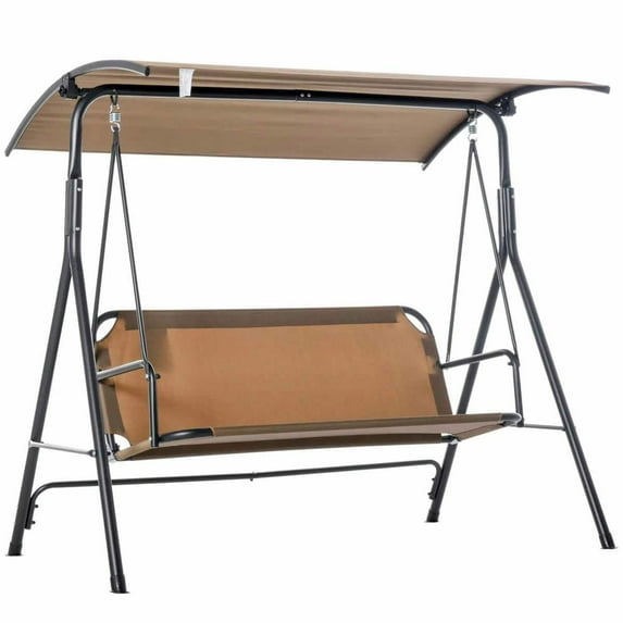 GVN Outdoor Porch Swings,Hanging Porch Swings,3-Person Porch Swing with Stand, Outdoor Swing for Patio Porch with Comfortable Swing Bench-Style Seat, Brown