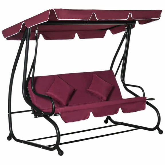GVN Outdoor Porch Swings,Hanging Porch Swings,3-Seat Outdoor Patio Swing Chair, Converting Flatbed, Outdoor Swing Glider with Removable Cushion and Pillows, Red