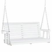 GVN Outdoor Porch Swings,Hanging Porch Swings,Porch Swing with Chains and Cupholders, 2 Person Wooden Patio Swing Chair, for Garden, Poolside, Backyard, White