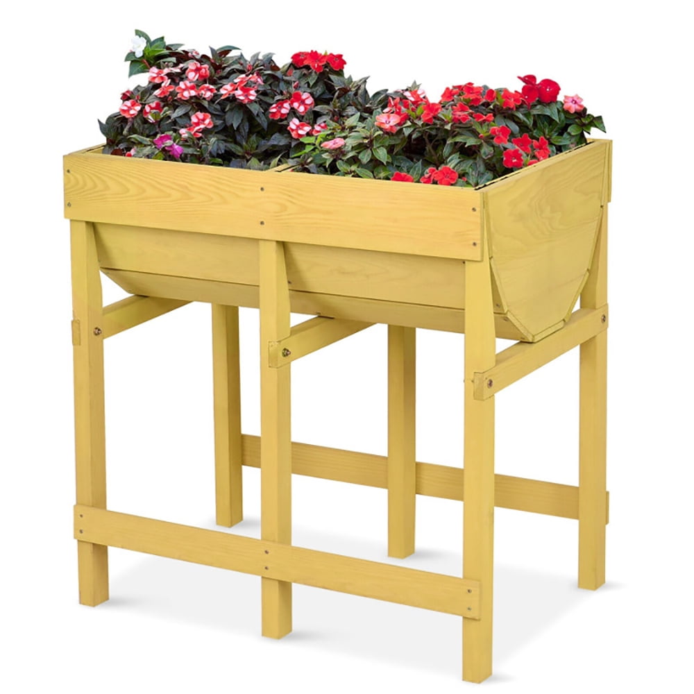 GVN Outdoor Raised Garden Bed, Yard Gardening Bed,Raised Wooden Planter Vegetable Flower Bed with Liner