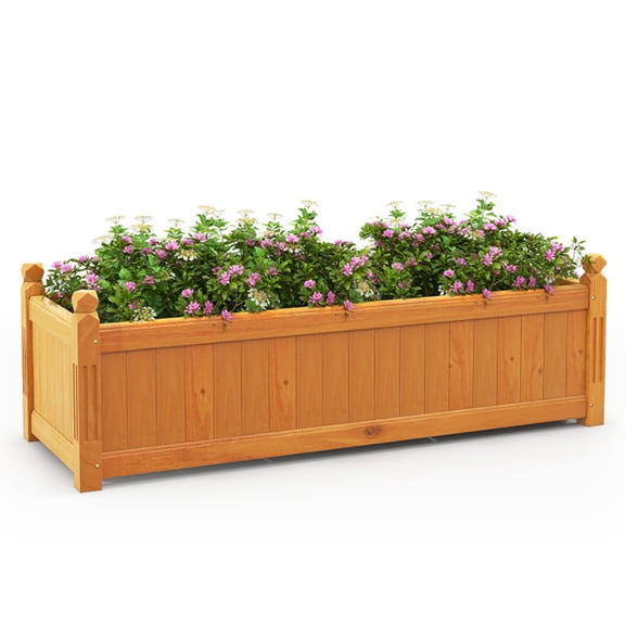 GVN Outdoor Raised Garden Bed, Yard Gardening Bed,Wooden Rectangular Garden Bed with Drainage System-Natural