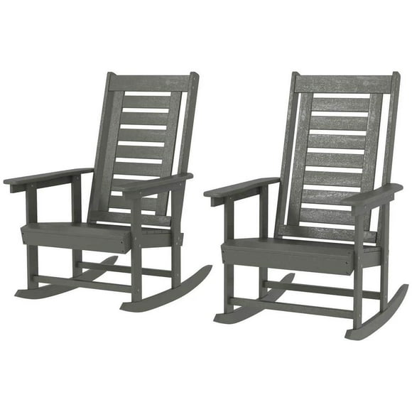 GVN Outdoor Rocker Chair, Rocking Chair,2 Pieces Outdoor Rocking Chairs, HDPE Patio Rockers with 28" High Back, Wide Armrests, Dark Gray