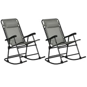 GVN Outdoor Rocker Chair, Rocking Chair,Outdoor Rocking Chair Set of 2, Patio Folding Lawn Rocker Set with Headrests, Gray