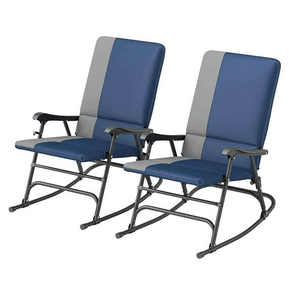 GVN Outdoor Rocker Chair, Rocking Chair,Outdoor Rocking Chairs Set of 2, Folding Rocking Chair Set, Wide Seat, Padded High Back, Dark Blue
